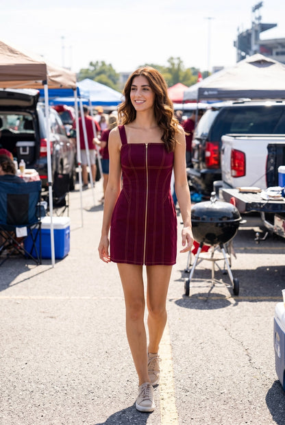 Stretch Cotton Twill Zip Front Mini Dress