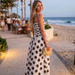 Angela Polka Dot Pleated Bodice Tie Back Maxi Dress