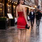 Contrast Rope Trim Halter Mini Dress