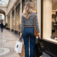 Striped Crew Neck Button Cardigan Sweater