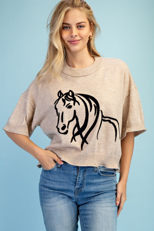 Western Horse Motif Sweater