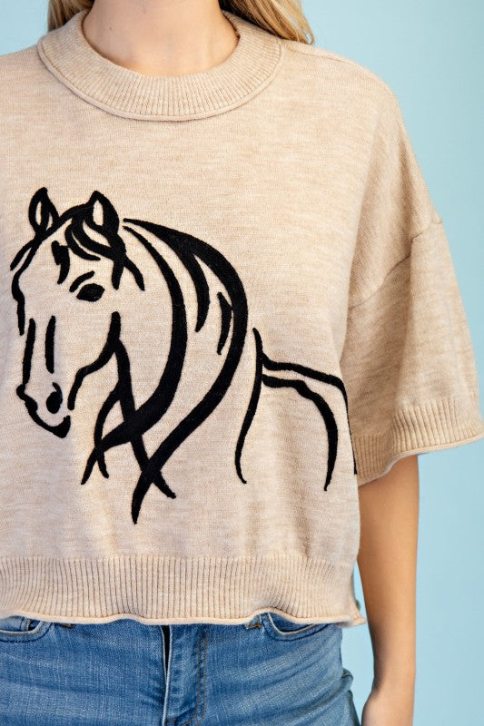 Western Horse Motif Sweater