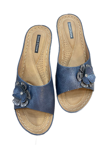 Blue Naples Slide On Wedge Sandal