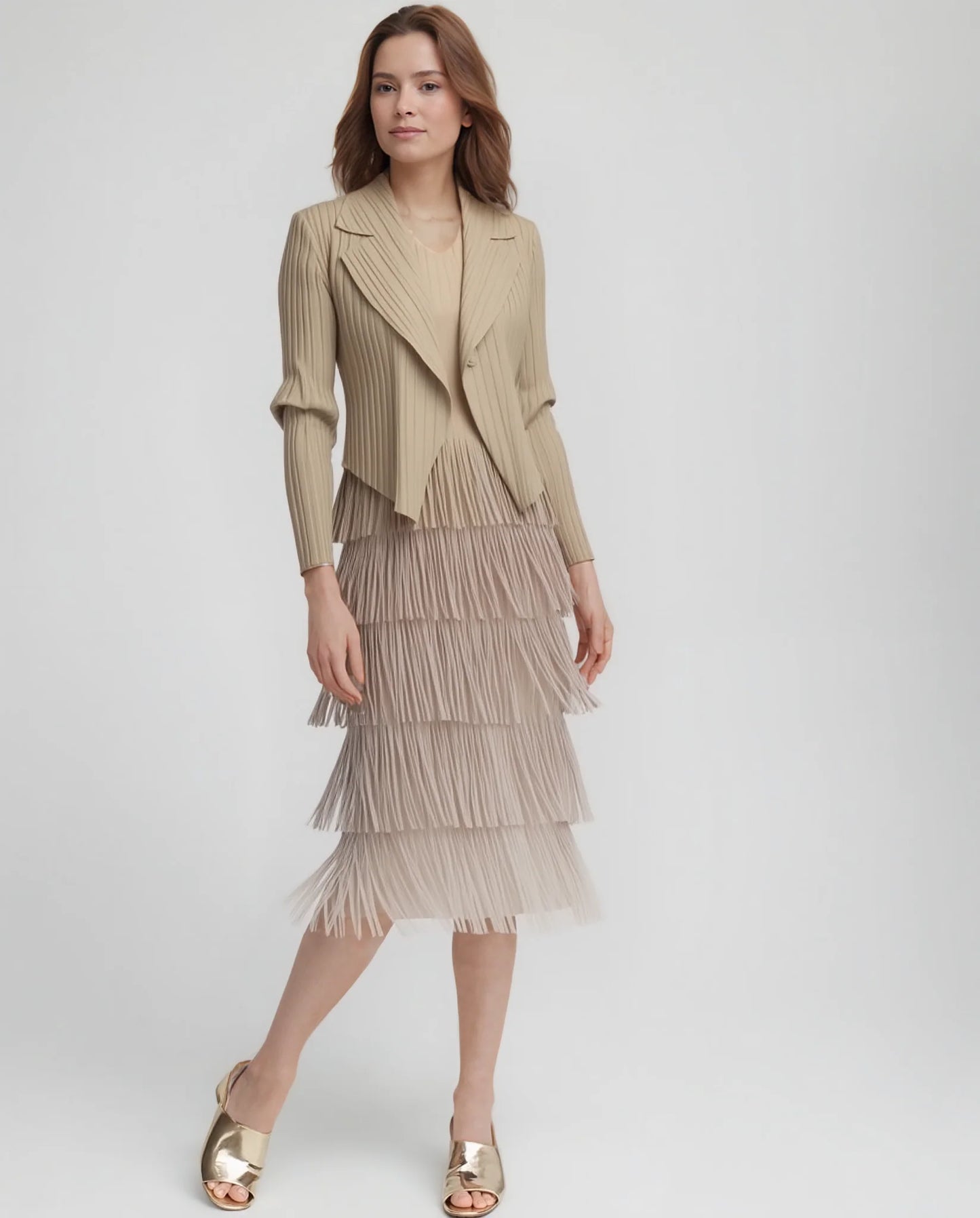 Pleating with fringe Dress set - Ombre effect (Assorted Colors)