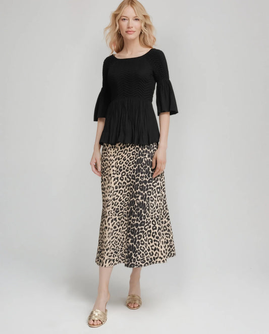 Pleated blouse off shoulder top with flared sleeves & sweep (Black)