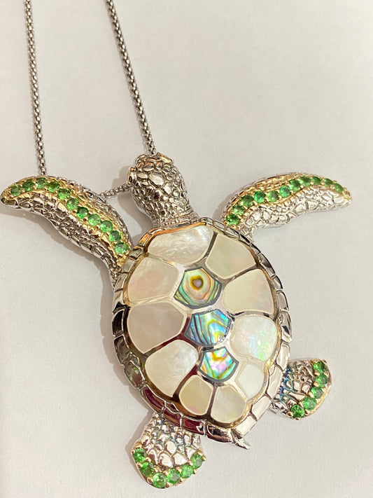 Large Mother Of Pearl Turtle Pendant