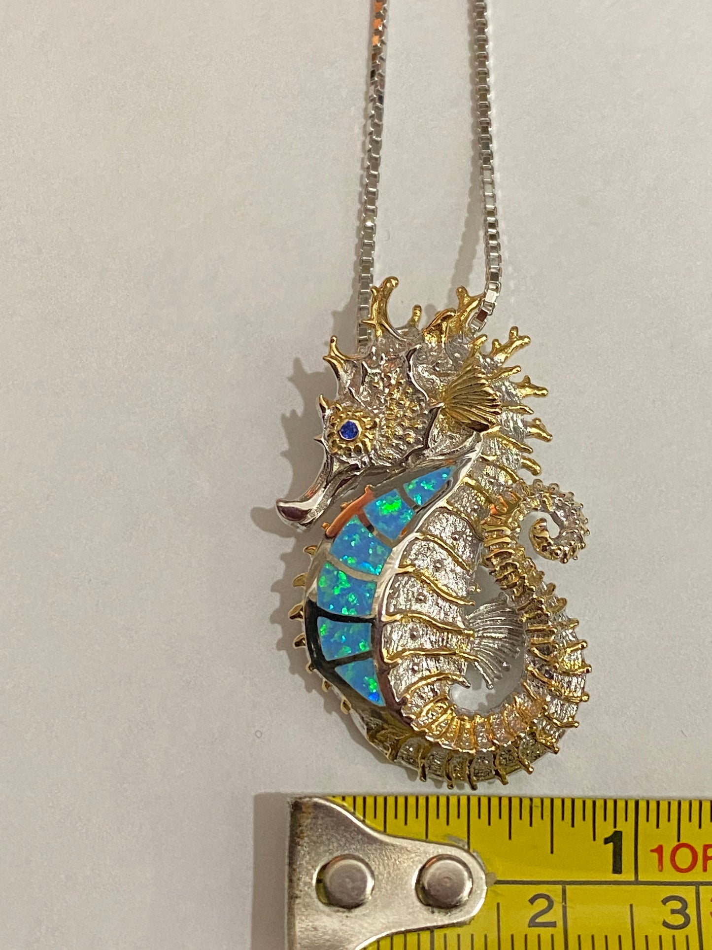 Seahorse Pendant - Blue Crushed Opal