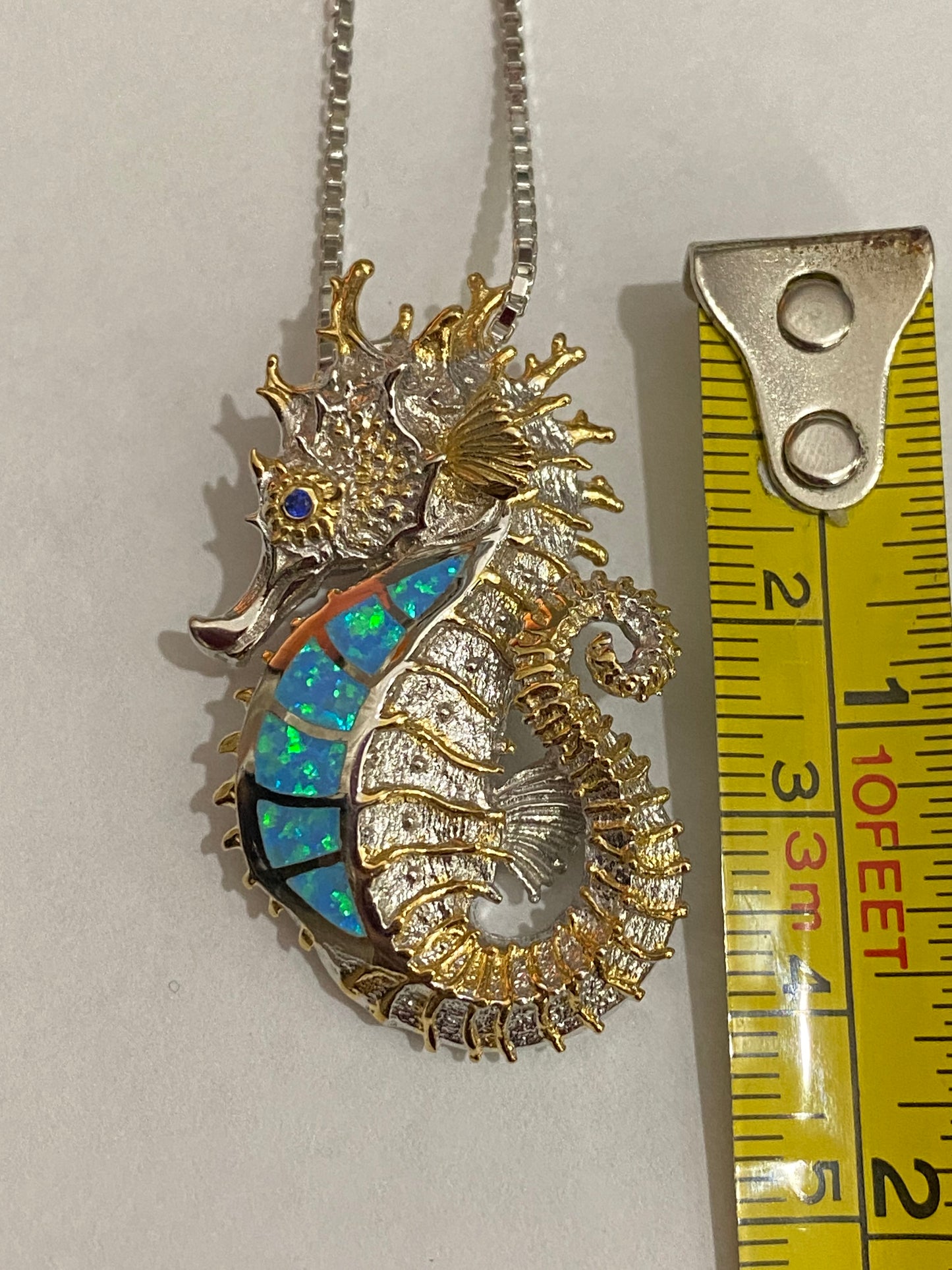 Seahorse Pendant - Blue Crushed Opal