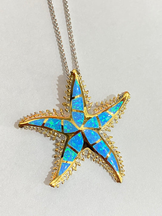 Blue Crushed Opal Starfish Pendant