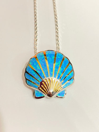 Blue Crushed Opal Sea Shell Pendant