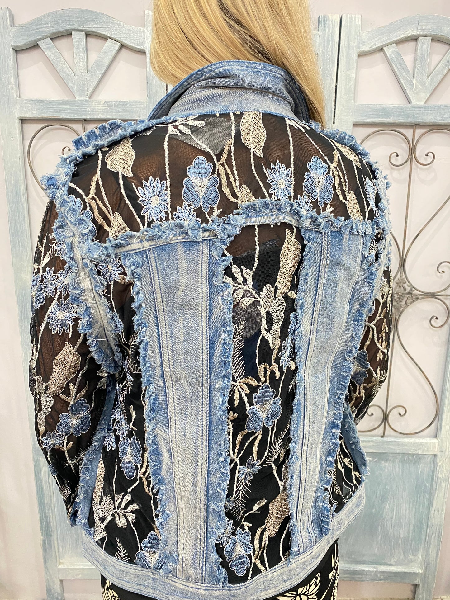 Midnight Floral Embroidered Denim Jacket