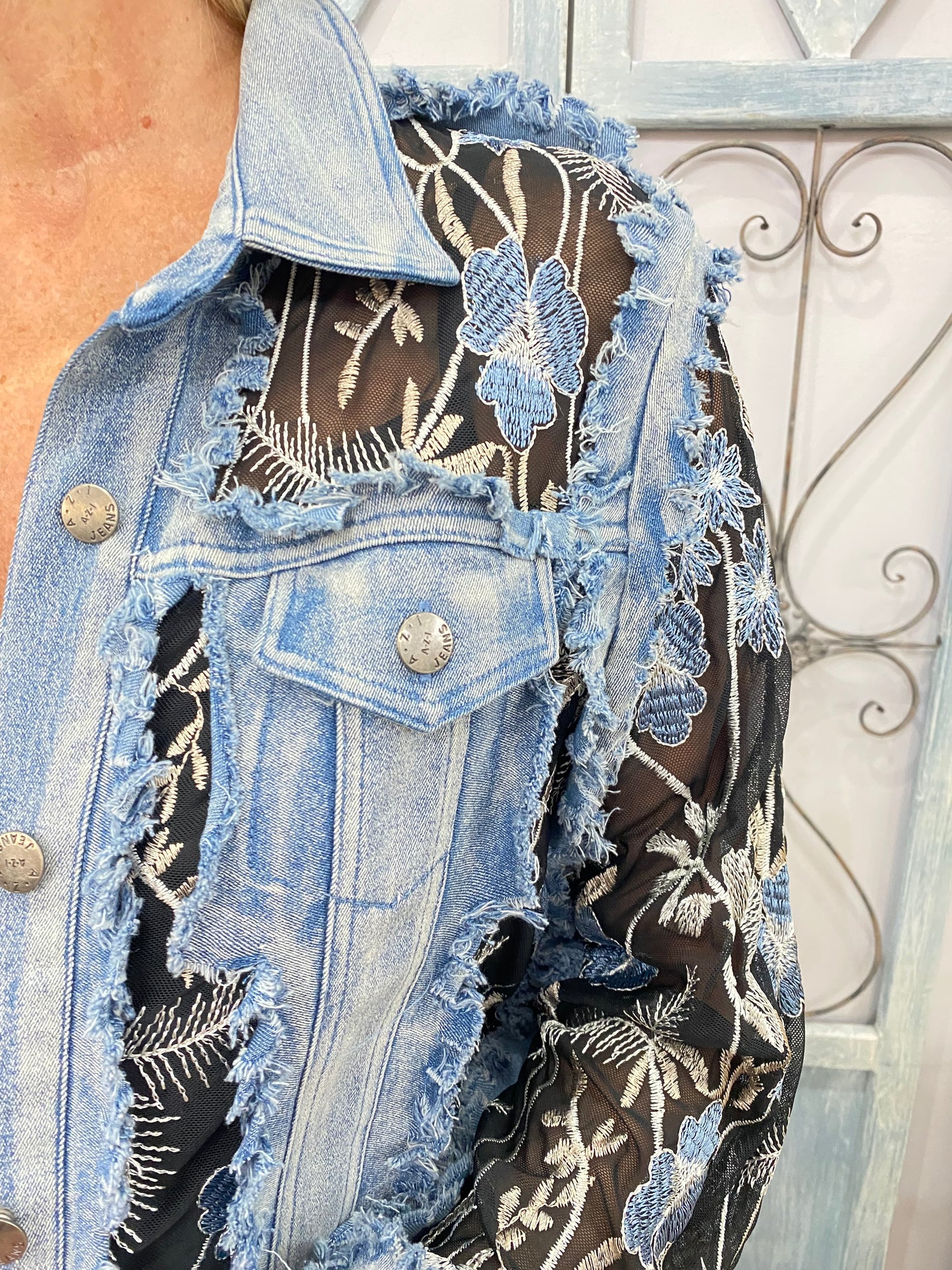 Midnight Floral Embroidered Denim Jacket