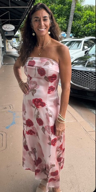 Rosie Floral Strapless Midi Dress