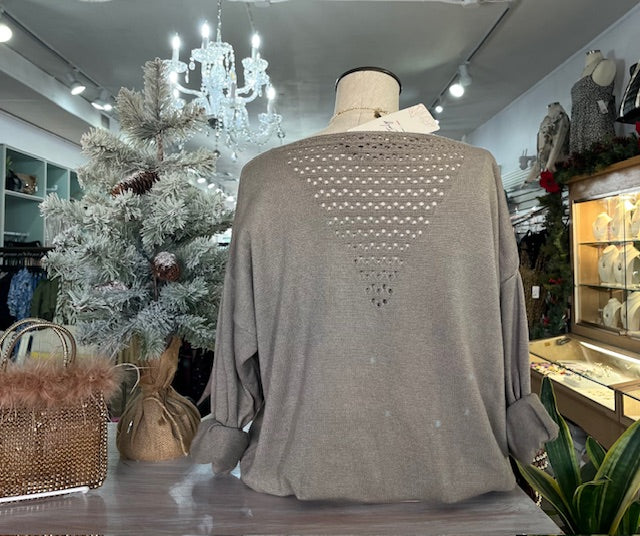 Bear Applique Sweater w/Open Weave