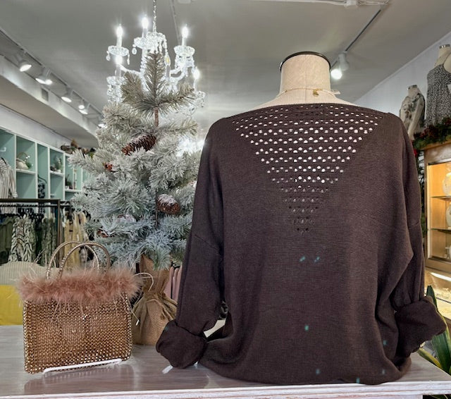 Bear Applique Sweater w/Open Weave