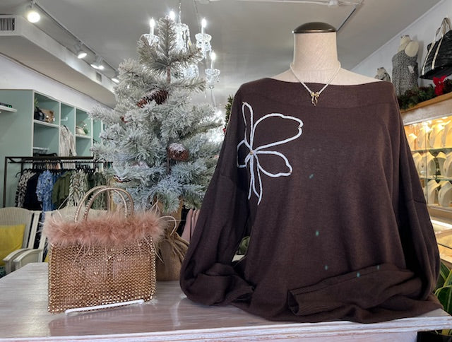 Flower Applique Relax Fit Sweater