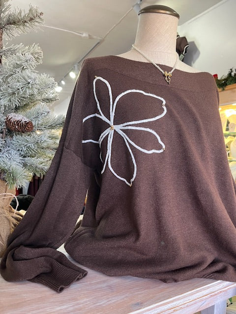 Flower Applique Relax Fit Sweater