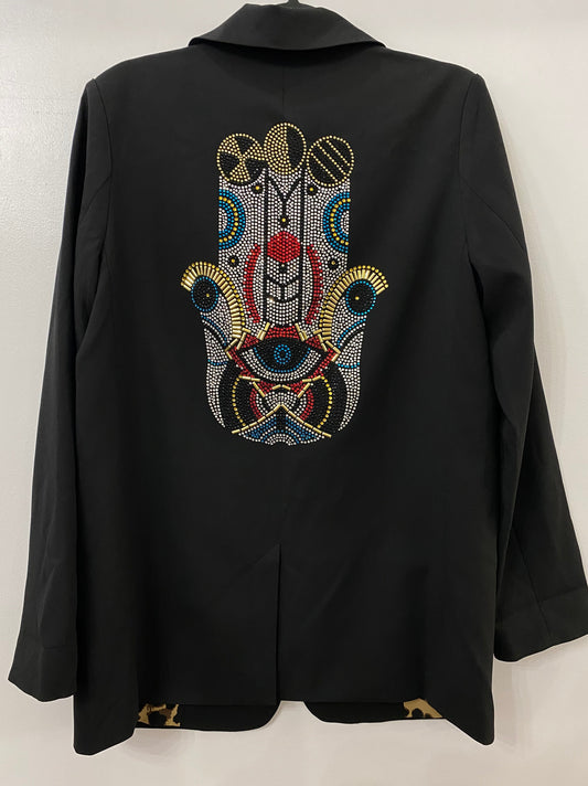 Black Rhinestone Hamsa Blazer