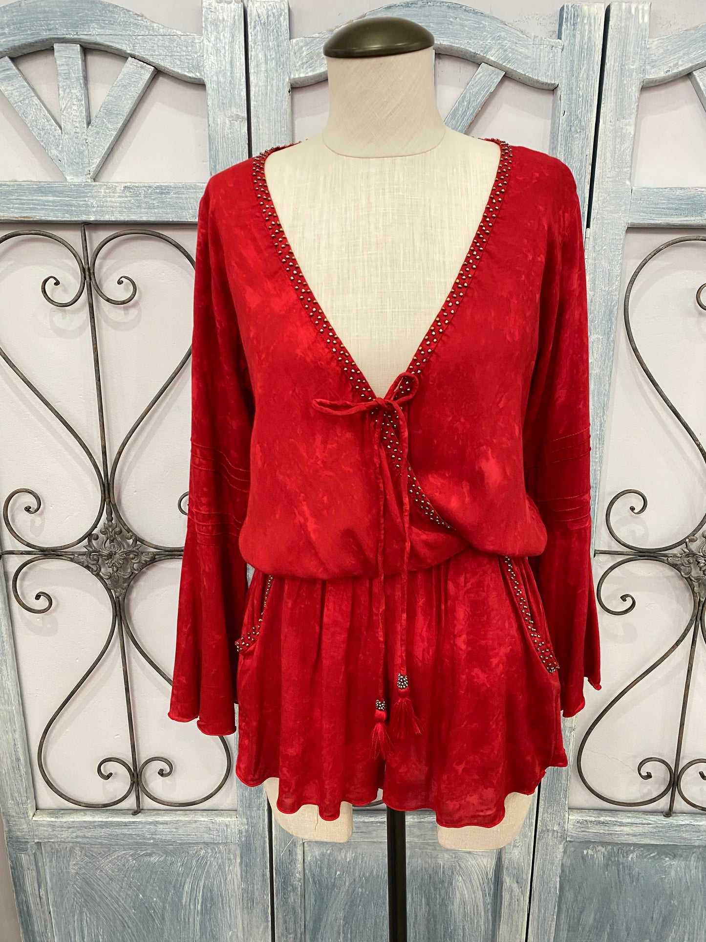 Kaia Red Bell Sleeve Romper