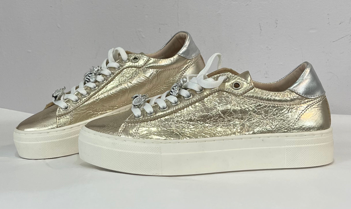 Nappa Gold Crinkle Sneakers W/ Charms