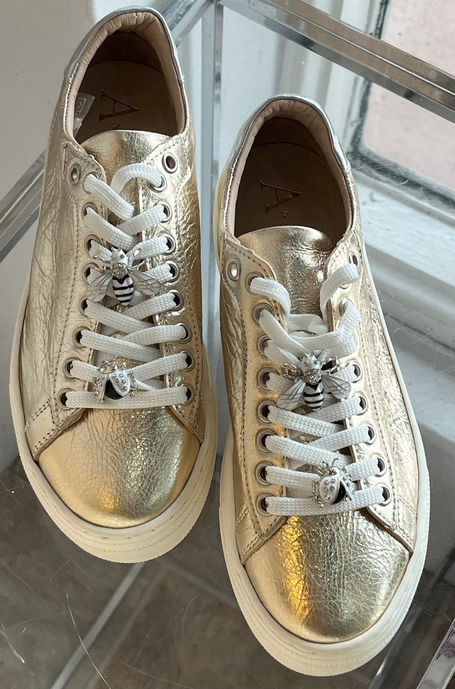 Nappa Gold Crinkle Sneakers W/ Charms
