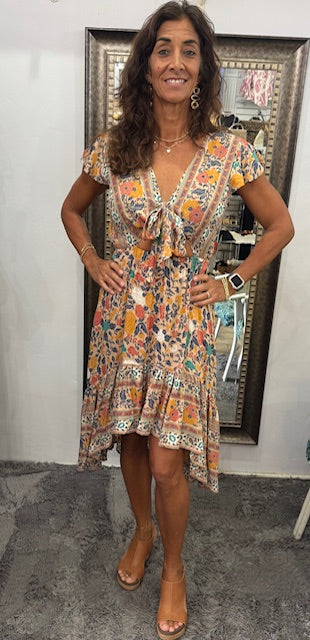 Rose Hi-Low Front Tie Dress