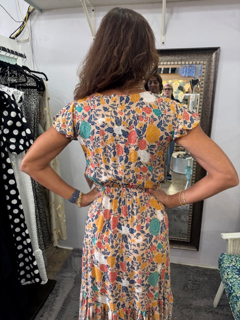 Rose Hi-Low Front Tie Dress