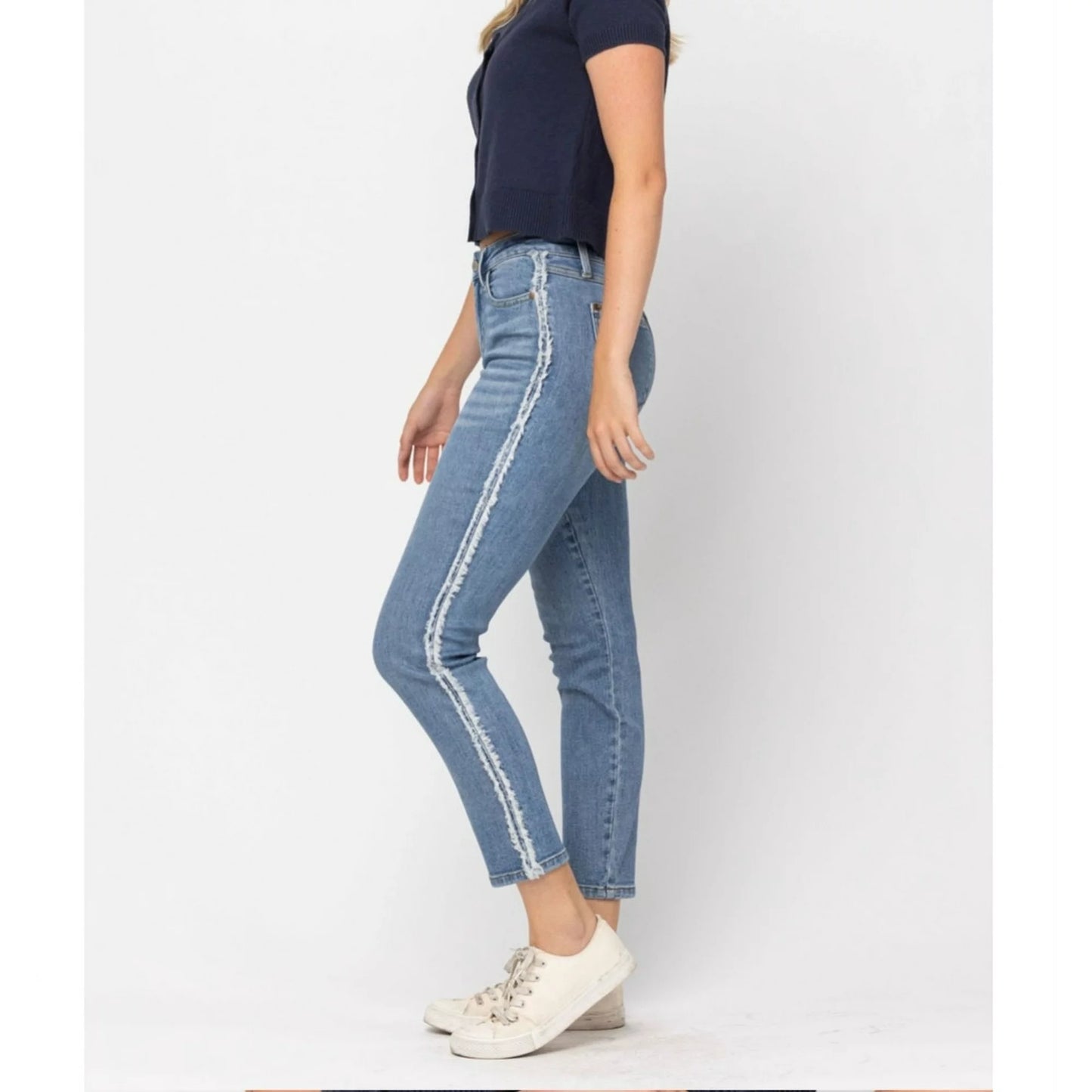 High Waist Slim w/ Side Fray Detail Judy Blue Jeans