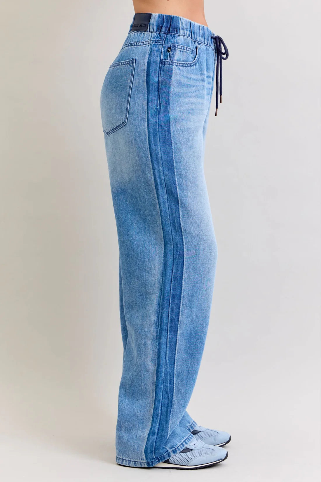 Judy Blue High Waist Wilhelmina Elastic Waistband Drawstring & Side Panel Denim Jeans 881005