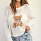 Teddy Bear Graphic Open Knit Sweater (Assorted Colors)