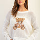 Teddy Bear Graphic Open Knit Sweater (Assorted Colors)