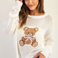 Teddy Bear Graphic Open Knit Sweater (Assorted Colors)