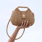 Handwoven Straw Top-Handle Bag with Removable Chain Strap