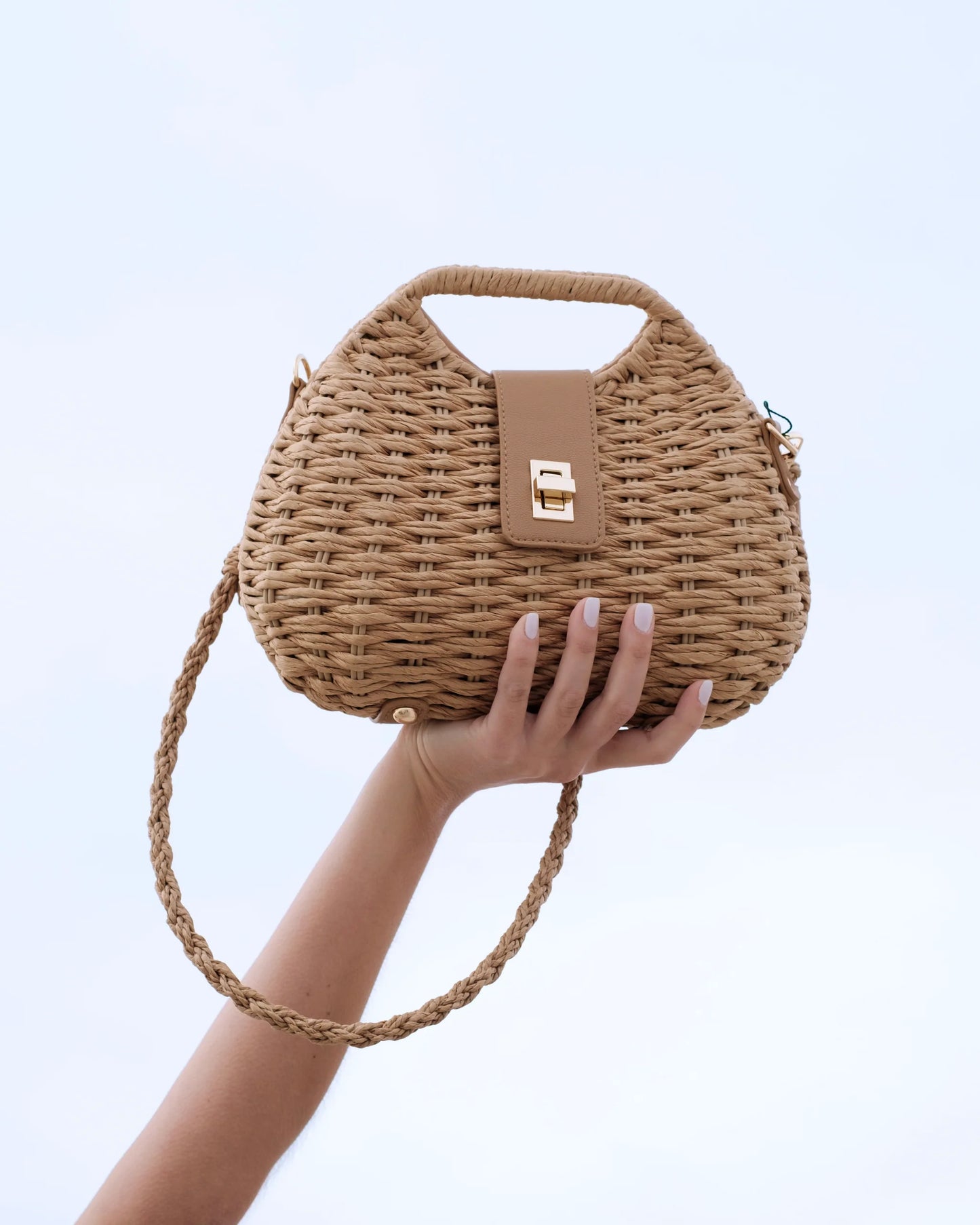 Handwoven Straw Top-Handle Bag with Removable Chain Strap