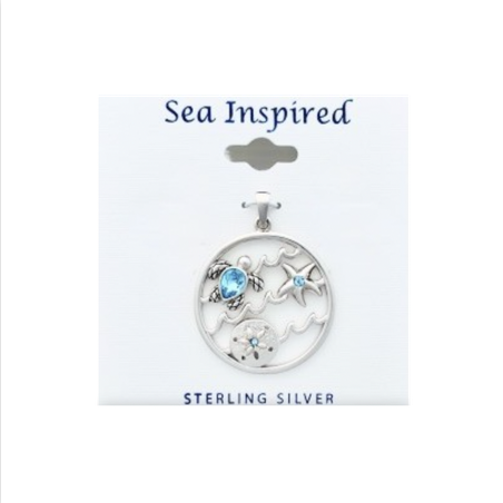 Sea Life Circle Sterling Silver Pendant
