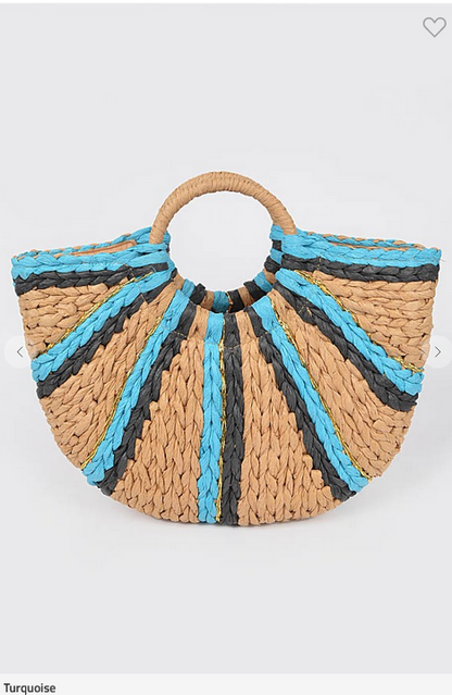 Two Toned Straw Tote Bag (Assorted Colors)