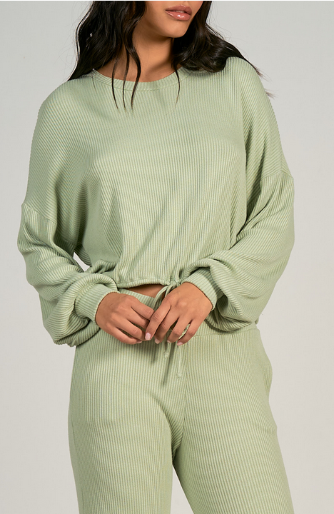 Casual Long Sleeve Top With Drawstring Waist (Assorted Colors)