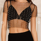 Black Rhinestone Mesh Crop Top