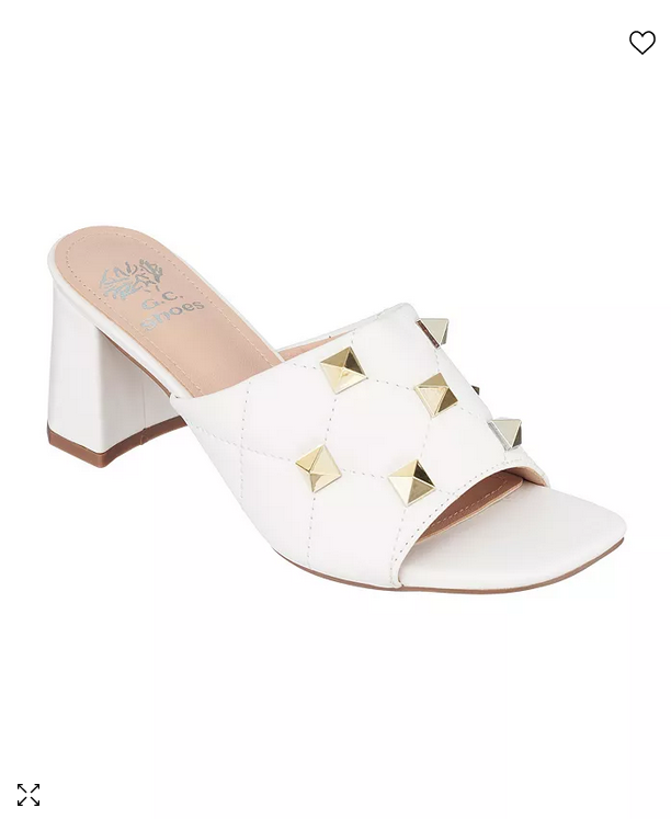 White Alexis Chunky Wedge With Gold Studs