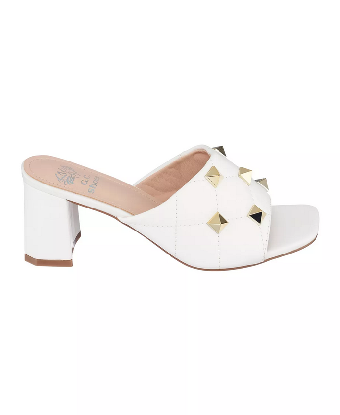 White Alexis Chunky Wedge With Gold Studs