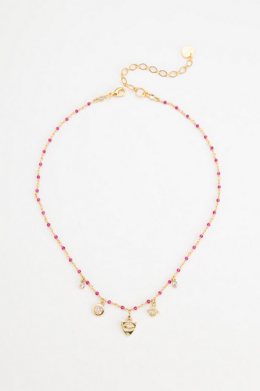 Pink Beaded Charm Necklace