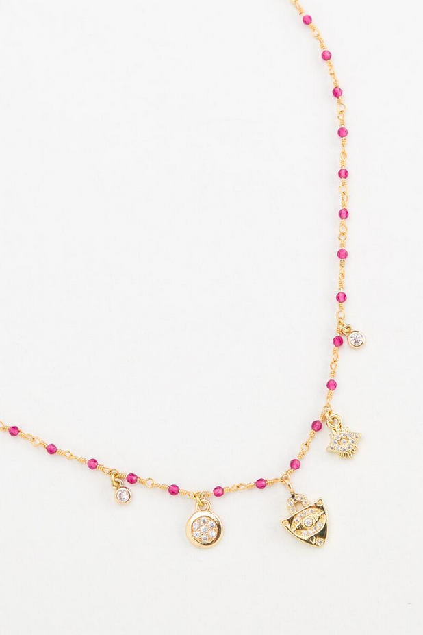 Pink Beaded Charm Necklace