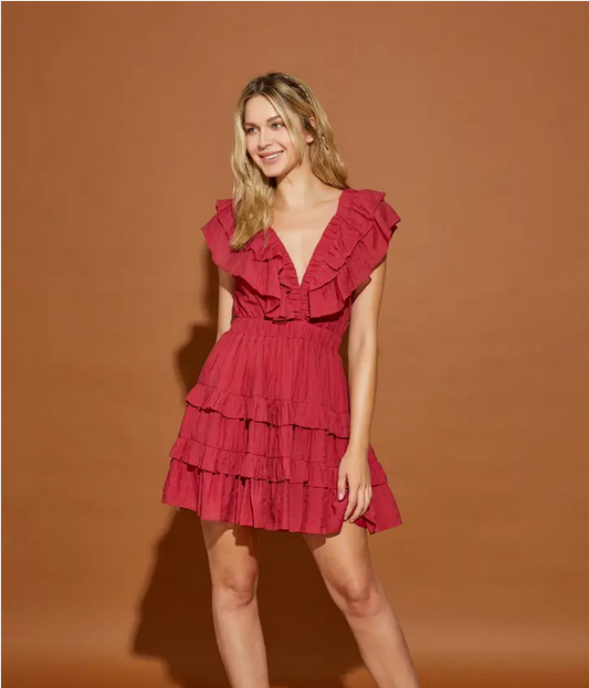 Astro Red Tiered Ruffle Dress
