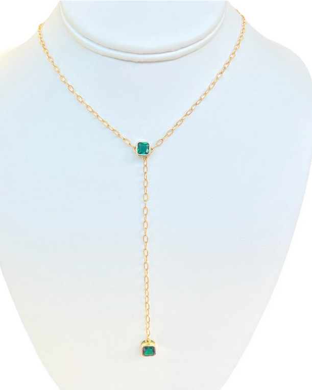 Green CZ Lariat Necklace
