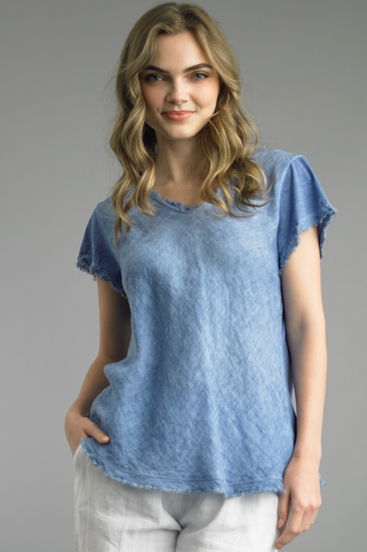 Denim Frayed Edge Tee