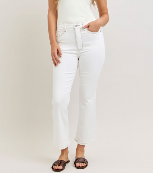 White High-Waist Kick Flare Pants