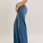 Medium Denim Mid Rise Column Straight With Corduroy Waist Jeans