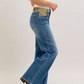 Medium Denim Mid Rise Column Straight With Corduroy Waist Jeans