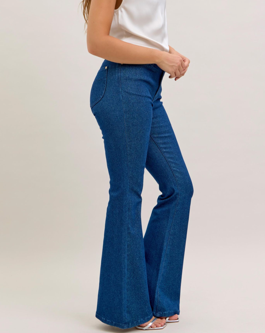 Dark Denim High-Waist Sparkle Flare Jeans