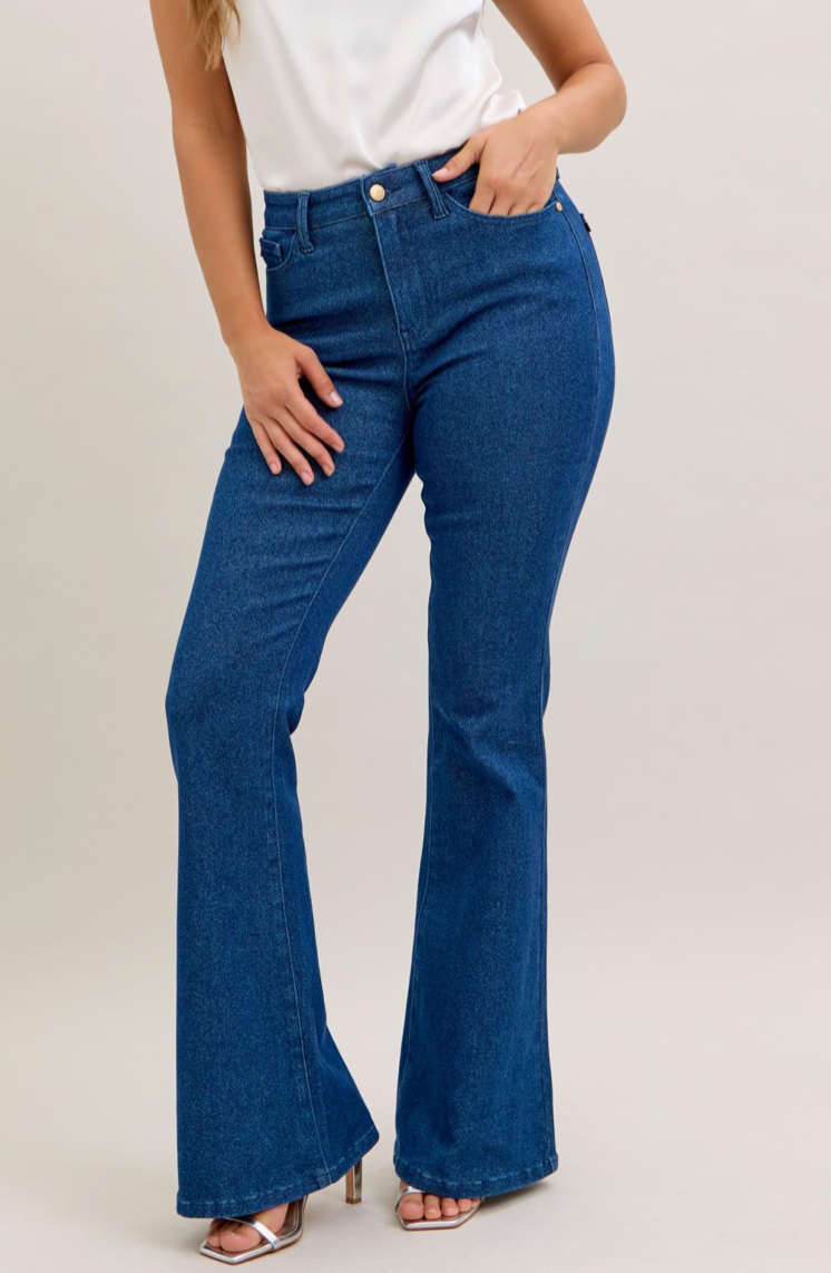 Dark Denim High-Waist Sparkle Flare Jeans